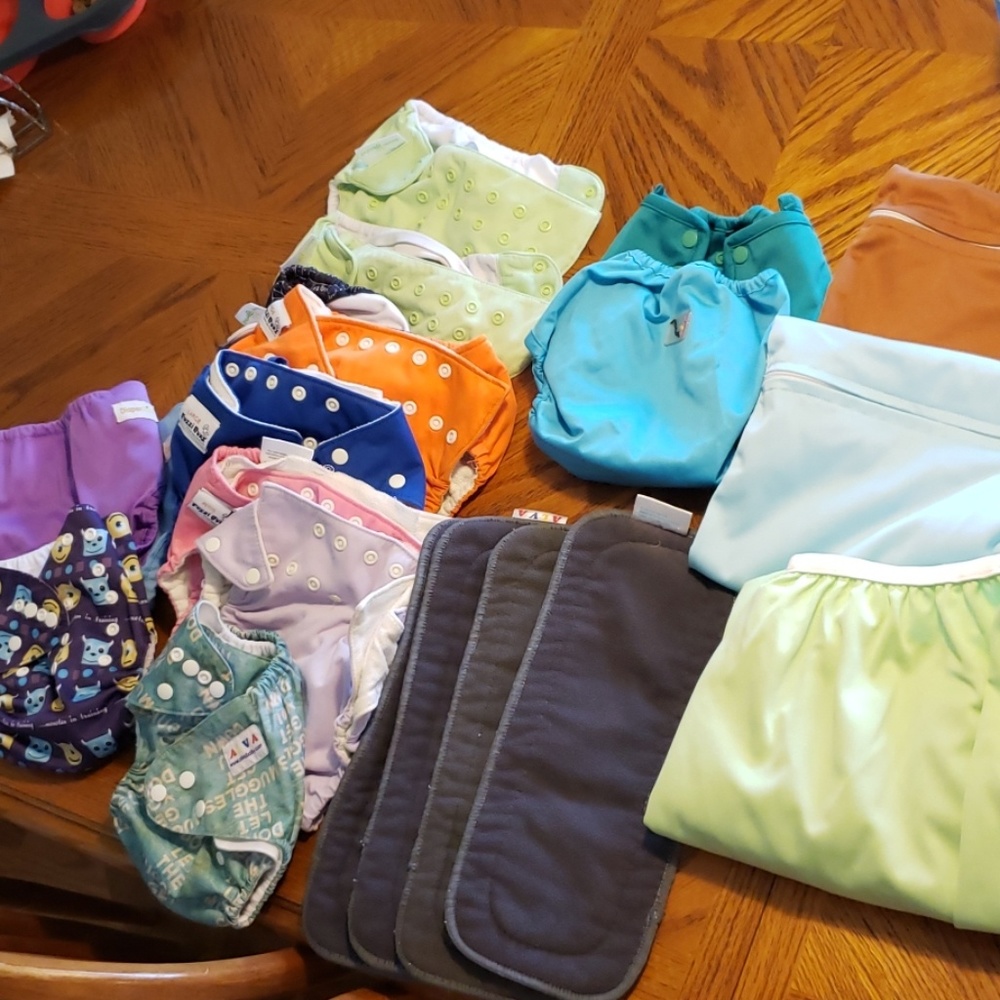 Cloth diaper covers,  Alva liners, diaper bags